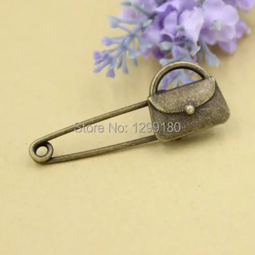 10pcs Alloy Antique Bronze Vintage Handbag Safety Pins 51mm