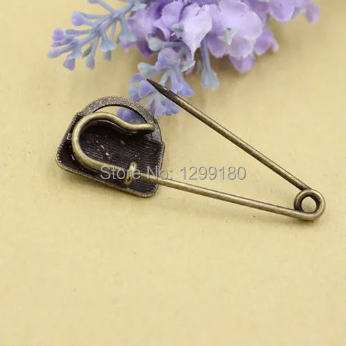 10pcs Alloy Antique Bronze Vintage Handbag Safety Pins 51mm