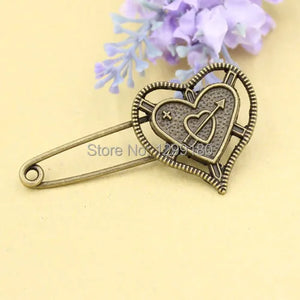 10pcs Vintage Heart Brooch Safety Pins for Garment Accessories Scarf Clip