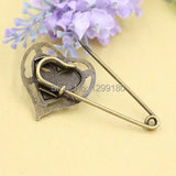 10pcs Vintage Heart Brooch Safety Pins for Garment Accessories Scarf Clip
