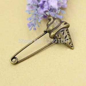 10pcs/lot Antique Bronze Vintage Ice Cream Brooch Safety Pins