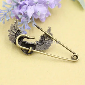 10pcs Antique Bronze Wings Brooch Safety Pins for Garment Accessories