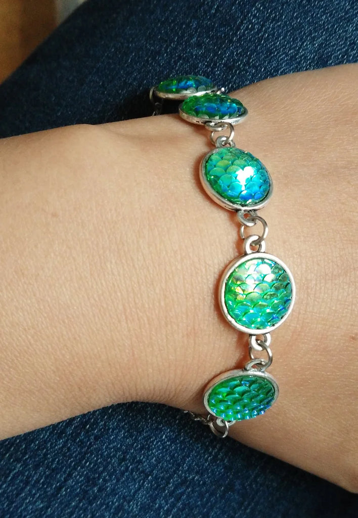 10pcs Assorted Antique Silver Mermaid Scale Bracelet, Boho Mermaid Jewelry