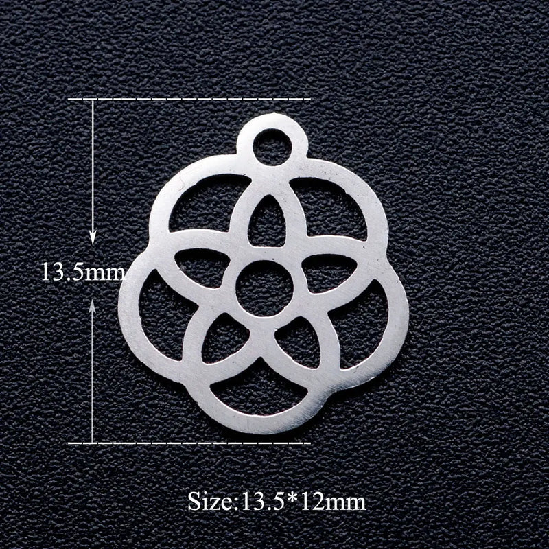10pcs Stainless Steel DIY Flower Tree Sea Conch Fern Pendant Feather Charm