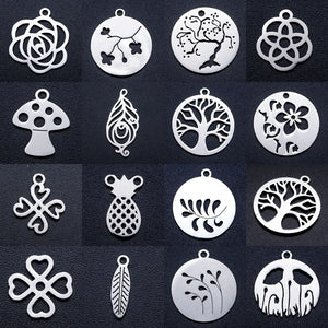 10pcs Stainless Steel DIY Flower Tree Sea Conch Fern Pendant Feather Charm