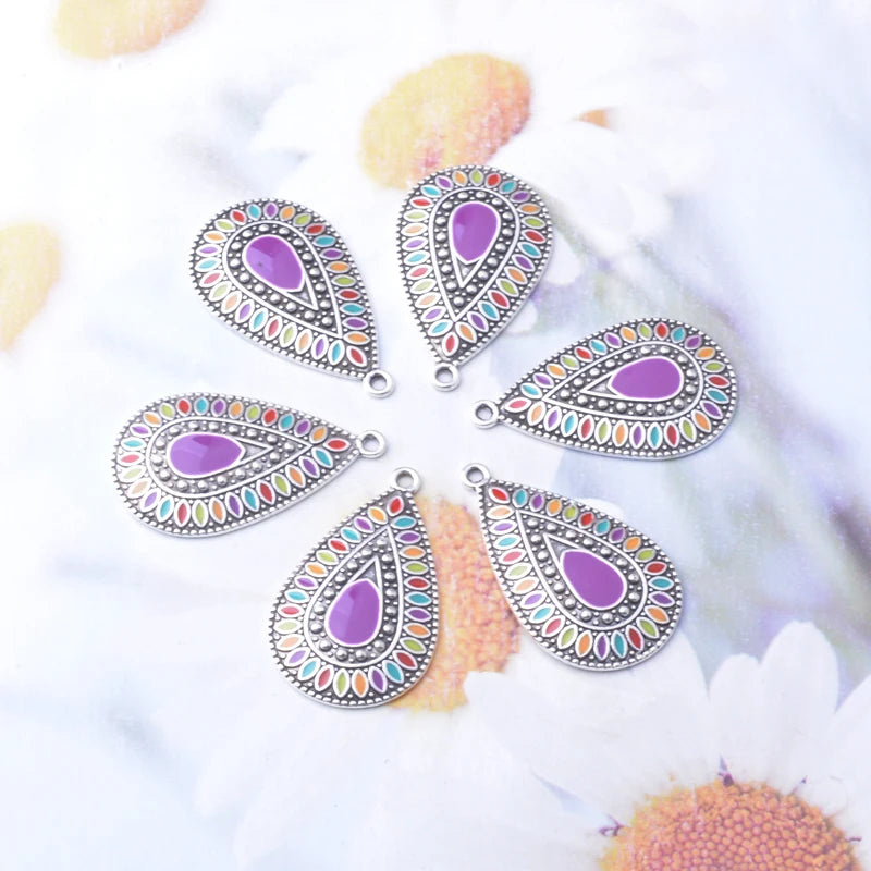 10pcs Bohemian Silver Enamel Purple Charms for Earrings DIY Making