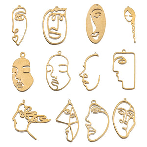 10pcs Brass Punk Human Face Abstract Statement Pendant for DIY Jewelry Making
