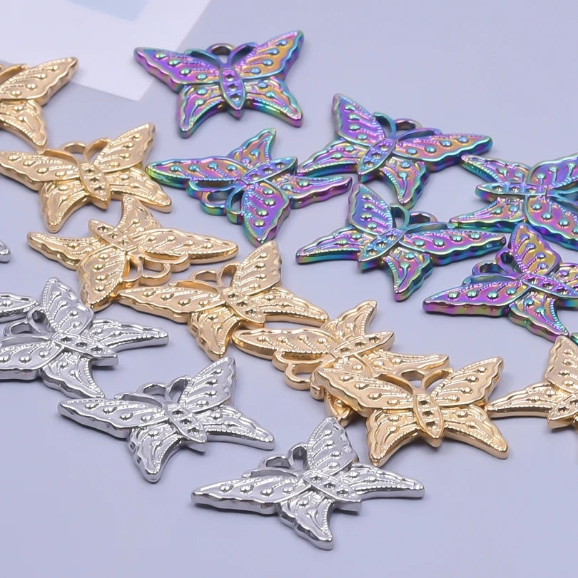 10pcs Butterfly Stainless Steel Rainbow Charms for DIY Jewelry Making