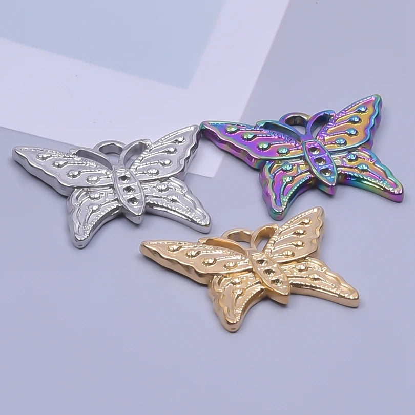 10pcs Butterfly Stainless Steel Rainbow Charms for DIY Jewelry Making