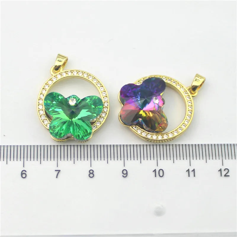 10pcs Butterfly CZ Glass Pendant, Faceted Colored Glass Jewelry