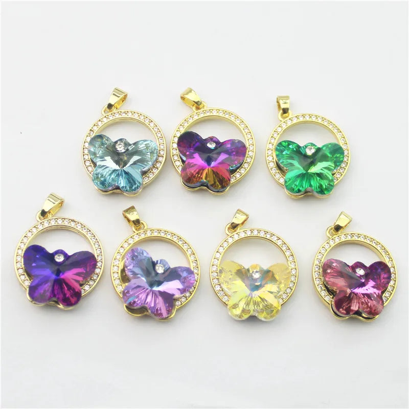 10pcs Butterfly CZ Glass Pendant, Faceted Colored Glass Jewelry