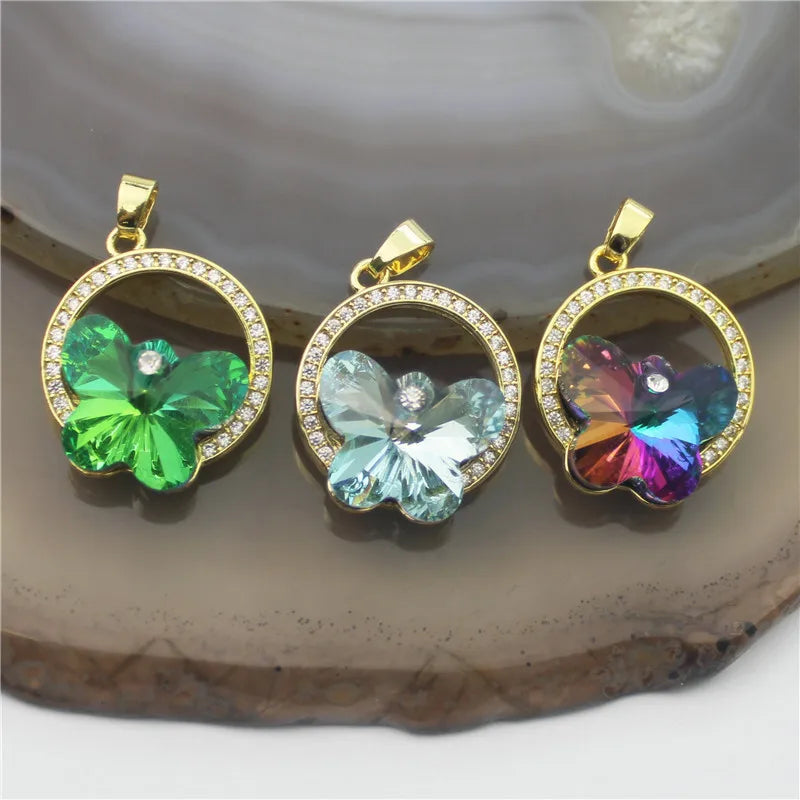 10pcs Butterfly CZ Glass Pendant, Faceted Colored Glass Jewelry