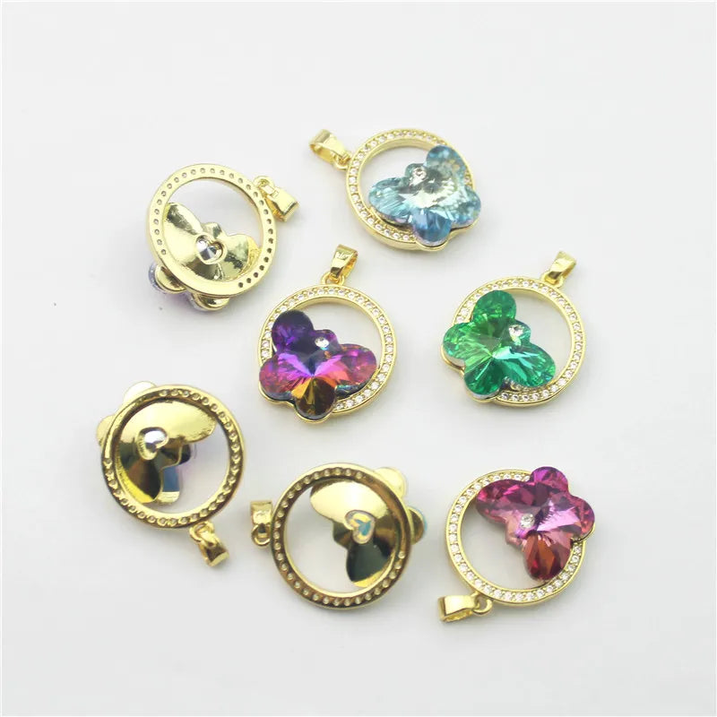 10pcs Butterfly CZ Glass Pendant, Faceted Colored Glass Jewelry