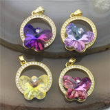 10pcs Butterfly CZ Glass Pendant, Faceted Colored Glass Jewelry