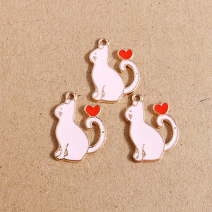 10pcs Cat Enamel Charms Alloy Pendants DIY Jewelry Making