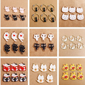 10pcs Cat Enamel Charms Alloy Pendants DIY Jewelry Making