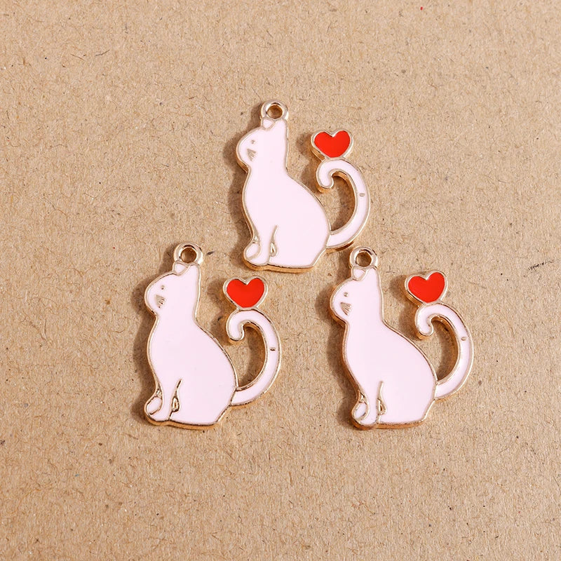 10pcs Cat Enamel Charms Alloy Pendants DIY Jewelry Making