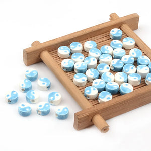 10pcs Ceramics Beads Ancient Style Tai Chi Gossip Round Spacer Beads