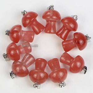 10pcs Cherry Quartz Stone Mushroom Pendant Beads Reiki Chakra Healing Gemstone