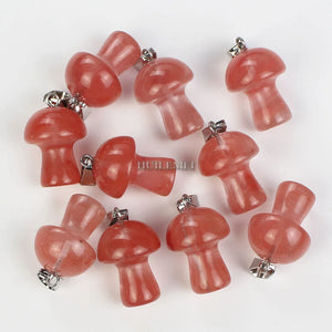 10pcs Cherry Quartz Stone Mushroom Pendant Beads Reiki Chakra Healing Gemstone