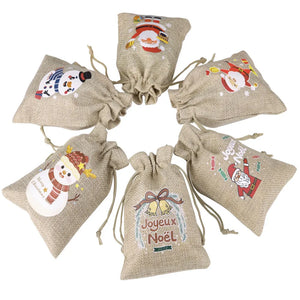10pcs Christmas Burlap Gift Bag 10x14cm Drawstring Gift Bags