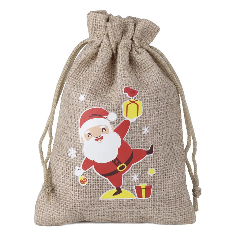 10pcs Christmas Burlap Gift Bag 10x14cm Drawstring Gift Bags