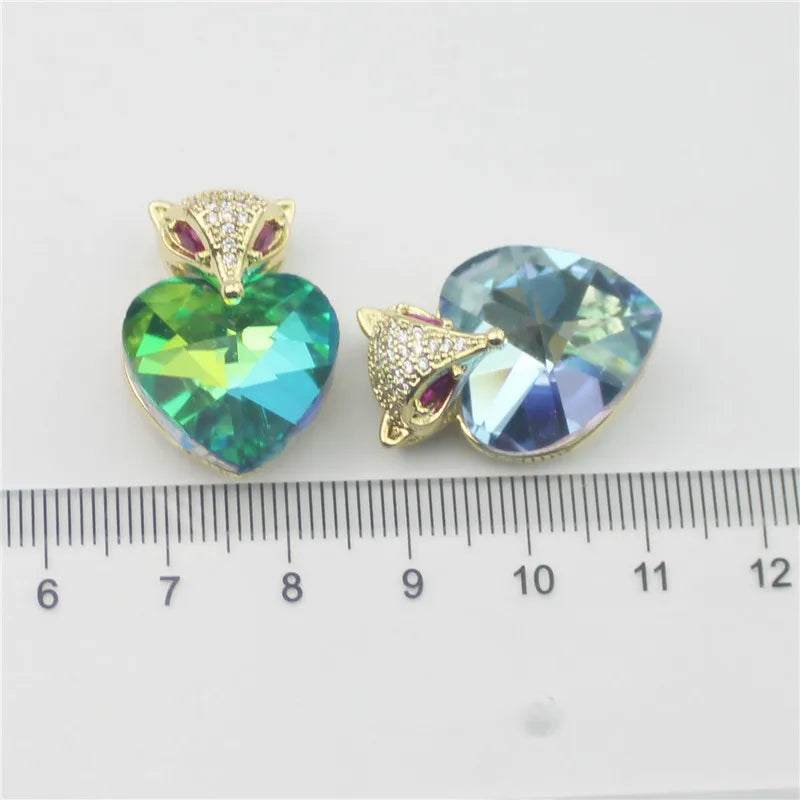10pcs Colored Glass Owl Pendant, Fashion Jewelry Component, Cubic Zircon Charm
