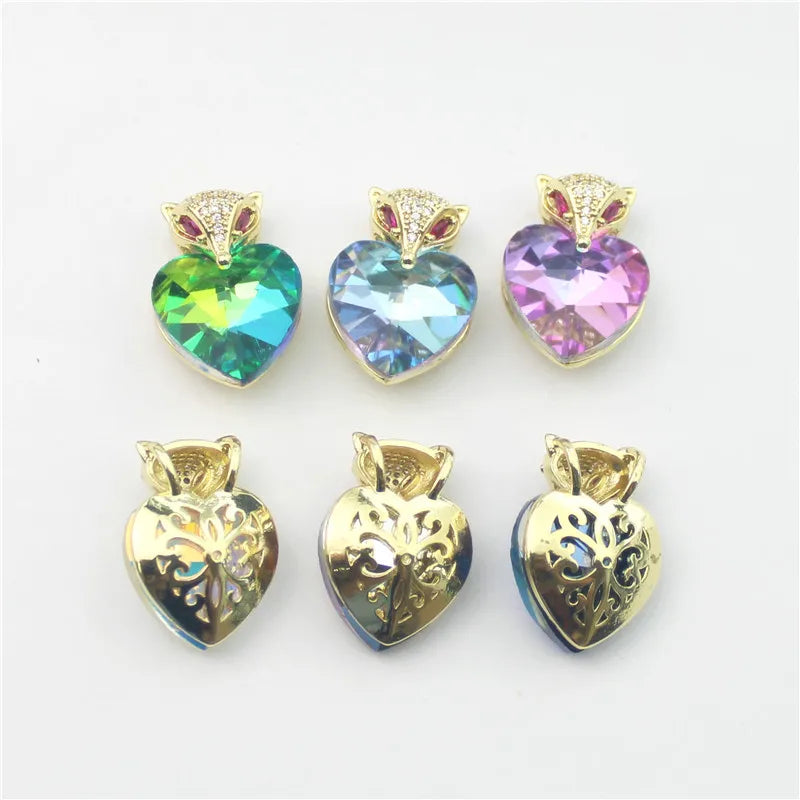 10pcs Colored Glass Owl Pendant, Fashion Jewelry Component, Cubic Zircon Charm