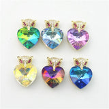 10pcs Colored Glass Owl Pendant, Fashion Jewelry Component, Cubic Zircon Charm
