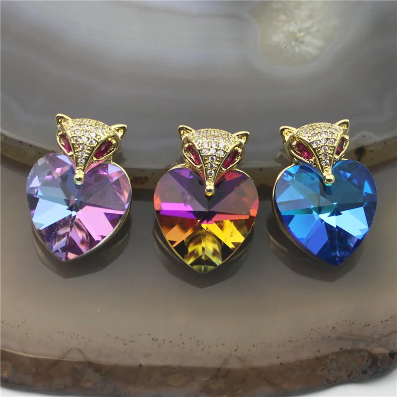10pcs Colored Glass Owl Pendant, Fashion Jewelry Component, Cubic Zircon Charm
