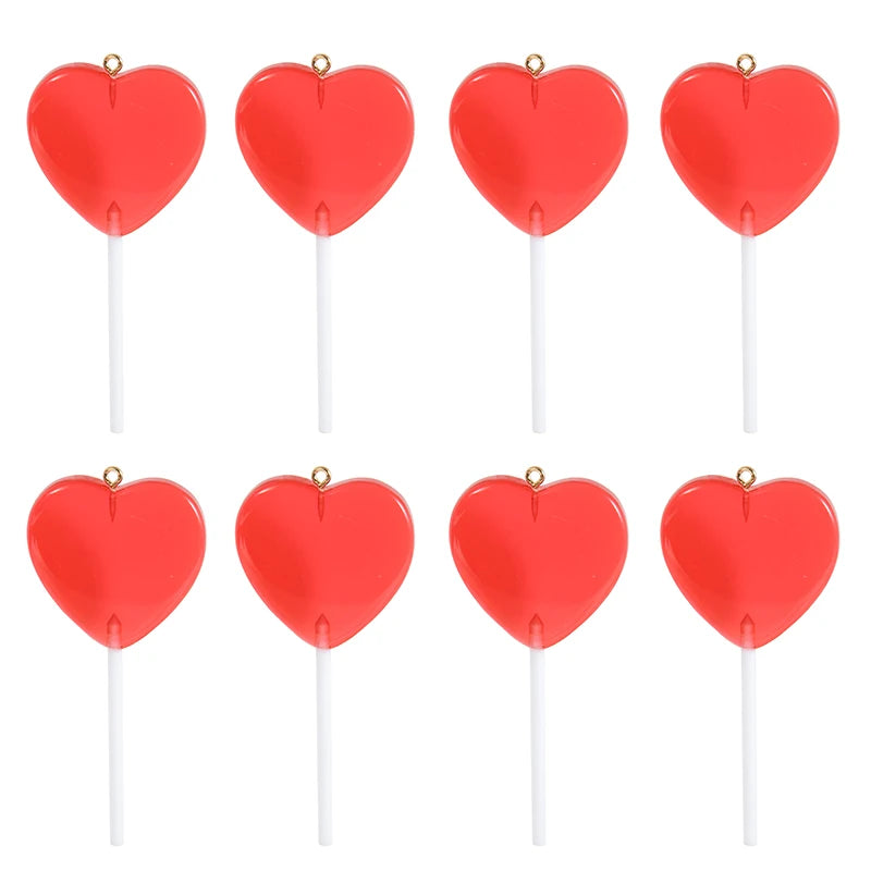 10pcs Colorful Resin Love Heart Lollipop Charms DIY Necklace Keychain