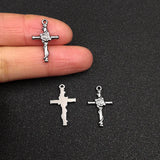 10pcs Stainless Steel Crosses Charm with Flower for DIY Necklace Pendant