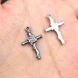 10pcs Stainless Steel Crosses Charm with Flower for DIY Necklace Pendant