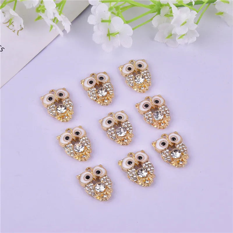 10pcs Crystal Owl Enamel Charms for DIY Earrings Bracelets