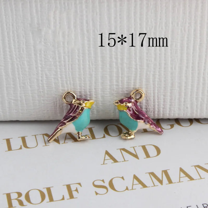 10pcs/lot 3D Sparrow Pendant Alloy Enamel Birds Charm DIY Jewelry YZ347