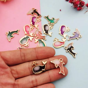 10pcs Gradient Baby Dolphin Whale Enamel Charms for DIY Jewelry Making