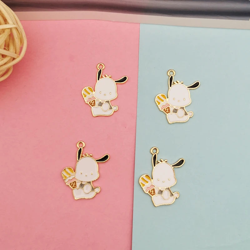 10pcs Dog Alloy Enamel Pendants Ice Cream Puppy Charms DIY Jewelry