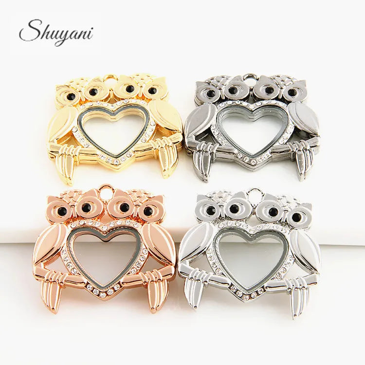 10pcs Owl Heart Glass Floating Memory Charms Locket Pendant Bulk