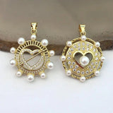 10pcs/lot CZ Heart Charm Heart Pearl Pendant Jewelry Plated Hand Pendant