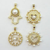 10pcs/lot CZ Heart Charm Heart Pearl Pendant Jewelry Plated Hand Pendant