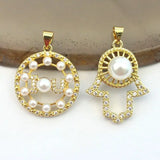 10pcs/lot CZ Heart Charm Heart Pearl Pendant Jewelry Plated Hand Pendant