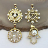 10pcs/lot CZ Heart Charm Heart Pearl Pendant Jewelry Plated Hand Pendant
