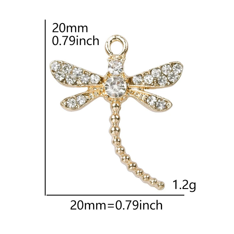10pcs Dragonfly Rhinestone Dangle Charms DIY for Bracelet Necklace Bag