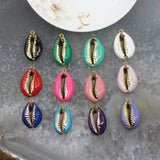 10pcs Golden Plated Cowrie Shell Charms Enamel Coated Jewelry Bulk