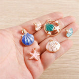 10pcs Enamel Marine Charms Shell Starfish Pearl Pendants DIY Necklaces Earrings