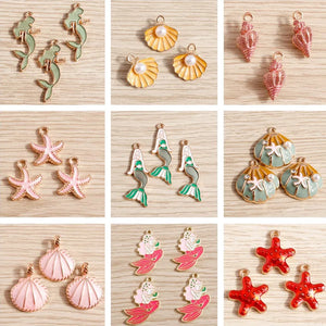 10pcs Enamel Marine Charms Shell Starfish Pearl Pendants DIY Necklaces Earrings