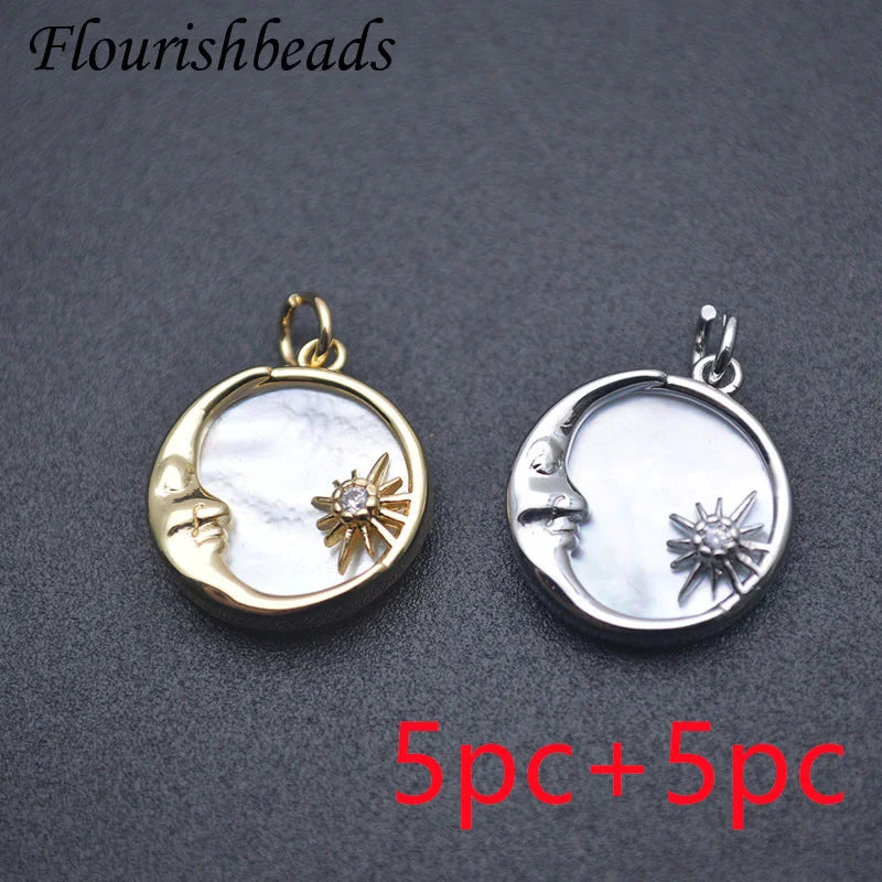 10pcs Sun Star Charms Pendants Natural Shell Silver Plated