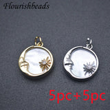 10pcs Sun Star Charms Pendants Natural Shell Silver Plated