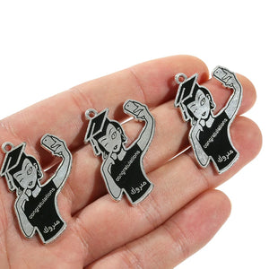 10pcs/lot Graduation Hat Girl Charms Pendant for DIY Jewelry Making