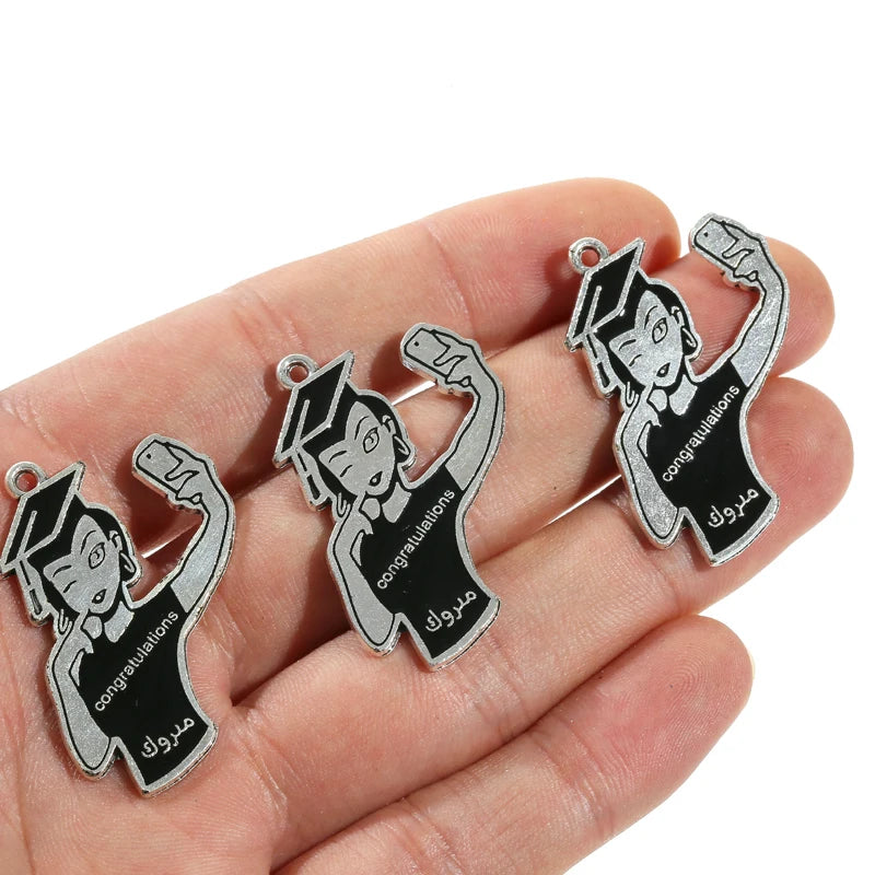10pcs/lot Graduation Hat Girl Charms Pendant for DIY Jewelry Making